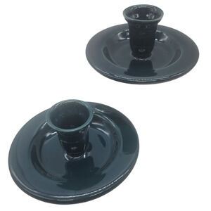 Vintage Pair of HALL Dark Green Taper Candle Holders Number 604 Made In The USA